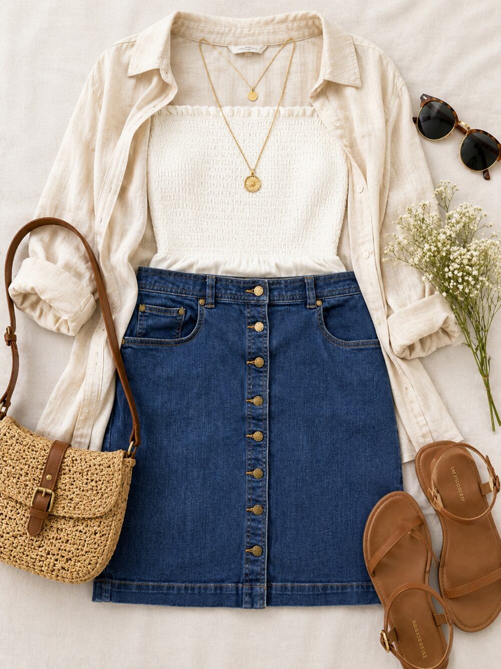 Denim Skirt Button Front Jean Skirt Stretch Cotton Classic Blue Chaps Size 12
